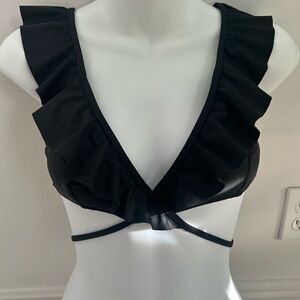 NWT Aerie black ruffle wrap bikini top!